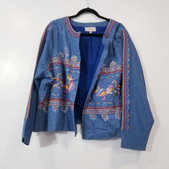 Laurie Felt 100% Cotton Bohemian Floral Embroidered Blazer Jacket - Picture 4 of 14